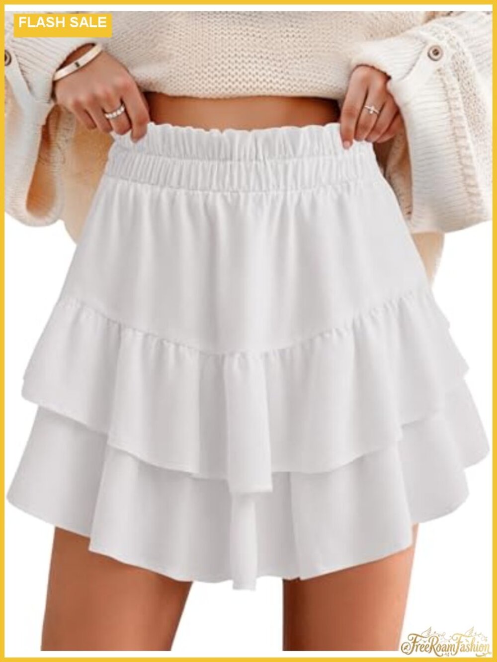 Flowy Ruffle Tiered Skort with Built-in Shorts & Pockets High Waist